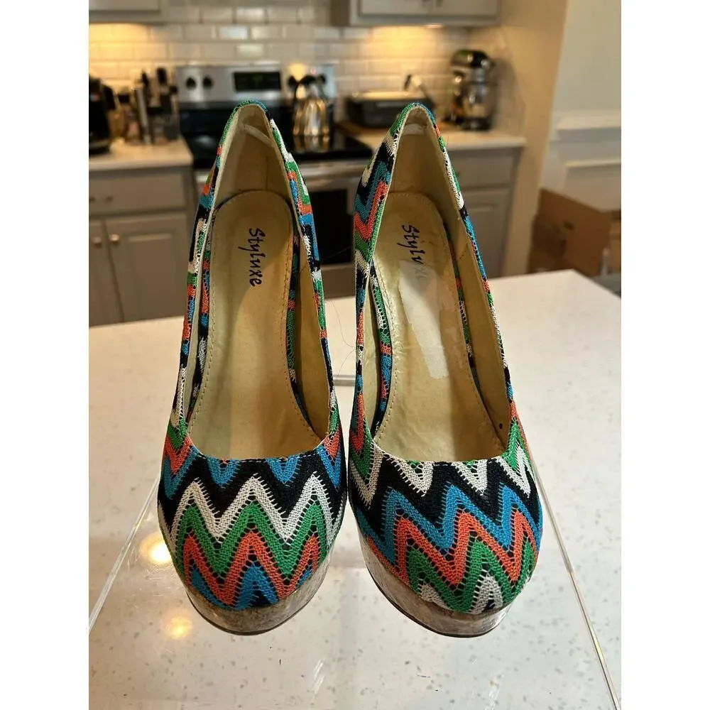 STYLUXE Patterned Cork Platform Heels - Women's Size 10